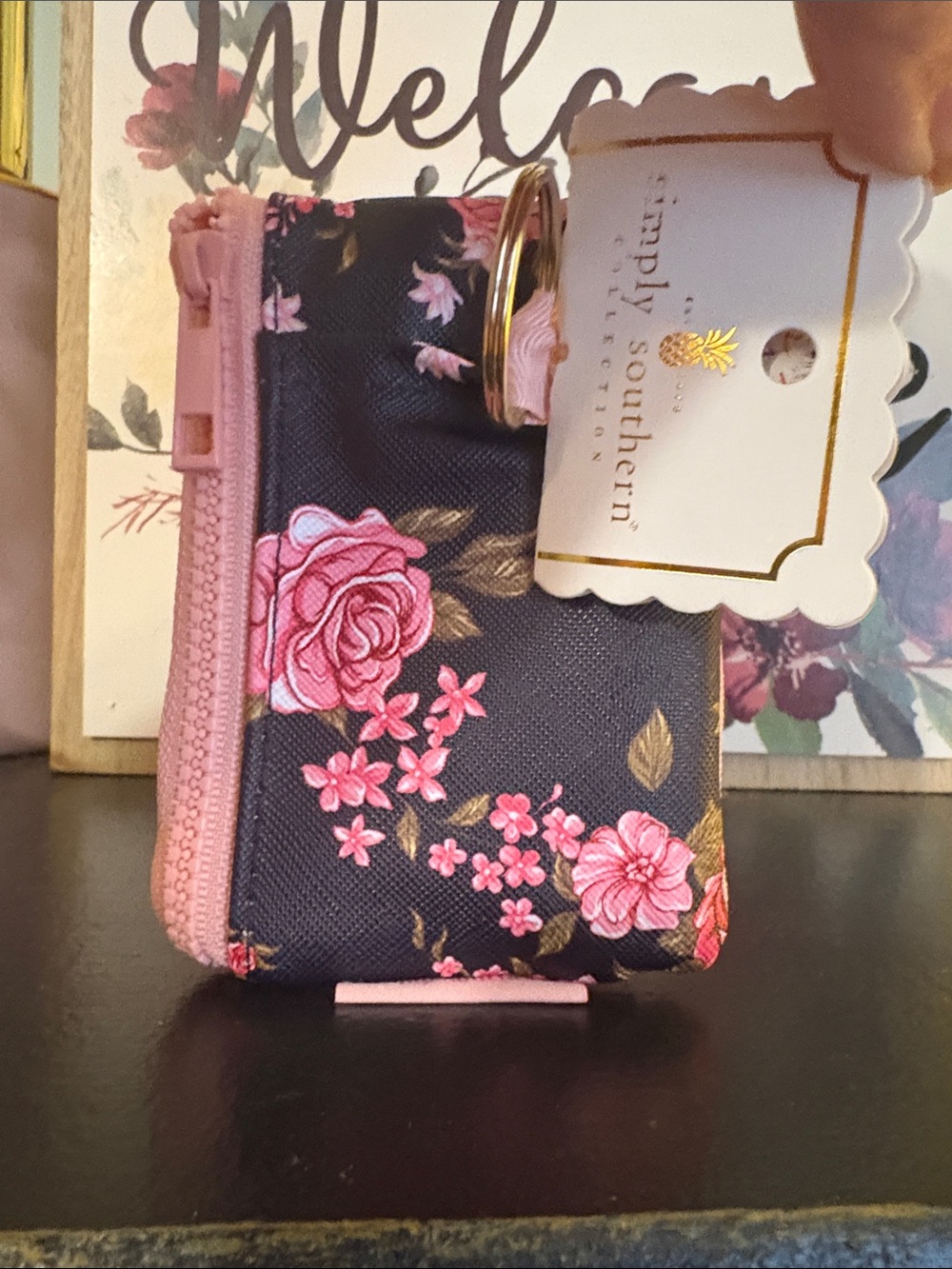 Simply Southern Navy Floral ID Card Wallet with Peach Trim - Picture 2 of 4